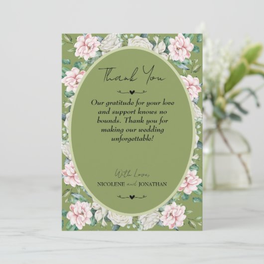 Elegante Bloemige Omhelzing Bruiloft Bedankkaart (Staand voorkant)