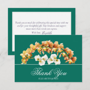Elegante bloemige orchidee & lelie bruidskaart voo bedankkaart