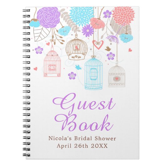 Elegante bloemige paarse en blauwe bruidsdouche notitieboek (Voorkant)