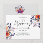 Elegante Bloemige Paarse Oranje Bruiloft (Voorkant / Achterkant)