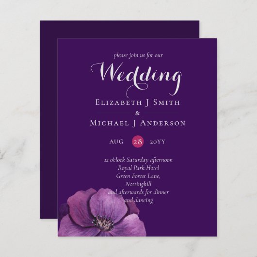 Elegante Bloemige Paarse Oranje Bruiloft (Voorkant / Achterkant)