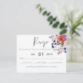 Elegante Bloemige Paarse Oranje Bruiloft Briefkaart (Staand voorkant)