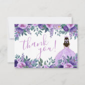 Elegante bloemige Paarse Quinceañera Bedankkaart (Voorkant)
