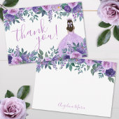 Elegante bloemige Paarse Quinceañera Bedankkaart