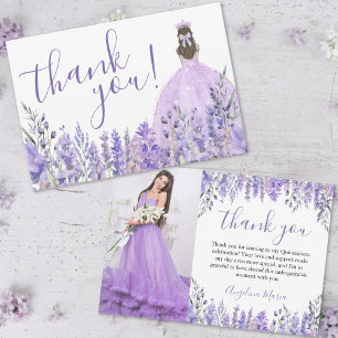 Elegante Bloemige Paarse Quinceañera Foto Bedankkaart