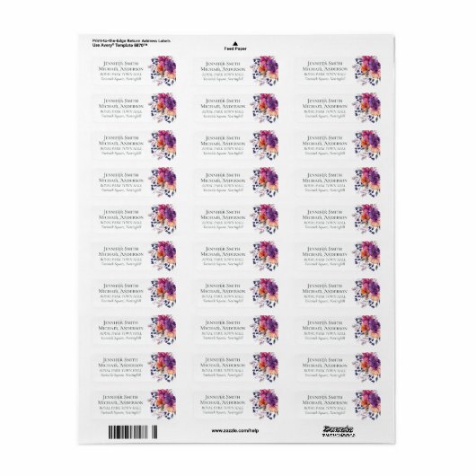 Elegante Bloemige Paarse Sinaasappelkleurige Bruil Etiket (Full Sheet)