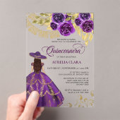 Elegante bloemige Paarse Violet Charra Quinceañera Acryl Uitnodigingen (Insitu (Draagbaar))