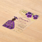 Elegante bloemige Paarse Violet Charra Quinceañera Acryl Uitnodigingen (Laagn)