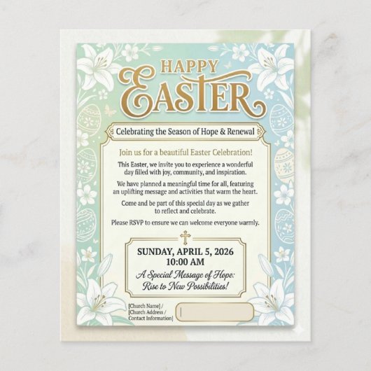 Elegante bloemige paaszondag viering kerk flyer (Voorkant)