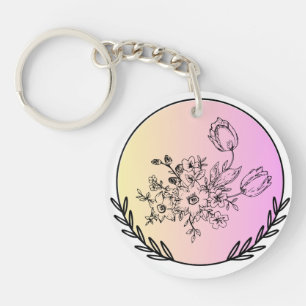Elegante Bloemige Pastel Cirkel Esthetisch Ontwerp Sleutelhanger