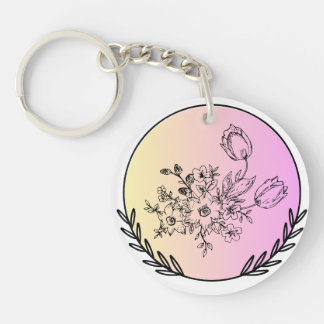 Elegante Bloemige Pastel Cirkel Esthetisch Ontwerp Sleutelhanger