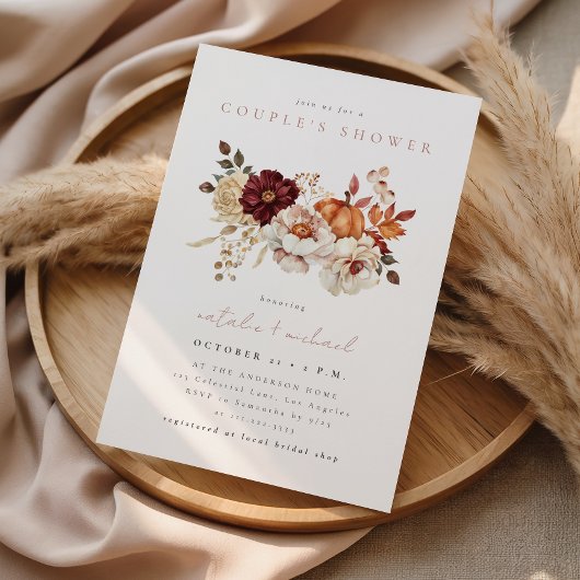 Elegante Bloemige Pompoen Herfst Koppel Bruiloft Kaart