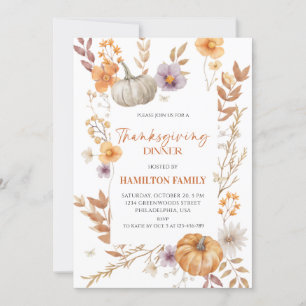 Elegante Bloemige Pompoen Thanksgiving-diner  Kaart
