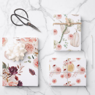 Elegante Bloemige Pompoen Watercolor Drie-pack Inpakpapier Vel