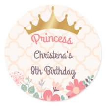 Elegante bloemige prinses verjaardag ronde sticker