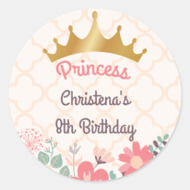 Elegante bloemige prinses verjaardag ronde sticker
