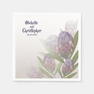 Elegante Bloemige Protea Paars Beige Trouwservette Servet