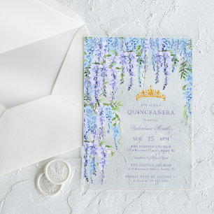 Elegante bloemige Quinceanera Acryl Uitnodigingen