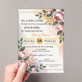 Elegante Bloemige Quinceañera Uitnodiging – Bewerk (Insitu (Draagbaar))