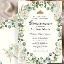 Elegante bloemige Quinceanera-uitnodiging ivoor bl