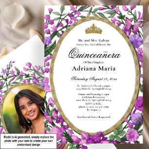 Elegante bloemige Quinceanera-uitnodiging Roze blo Kaart