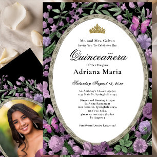 Elegante bloemige Quinceanera-uitnodiging roze blo Kaart