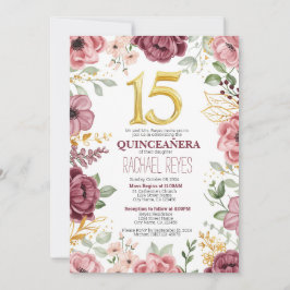 Elegante bloemige Quinceañera-uitnodigingssjabloon Kaart