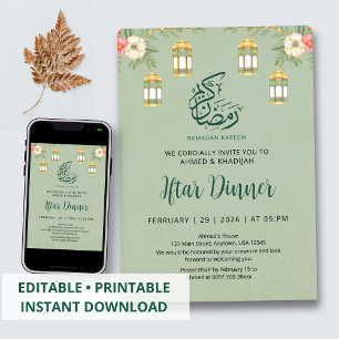 Elegante bloemige Ramadan Iftar-dineruitnodiging Kaart
