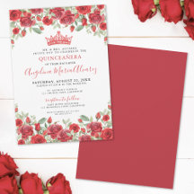 Elegante Bloemige Rode Quinceanera Uitnodiging