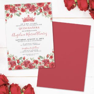 Elegante Bloemige Rode Quinceanera Uitnodiging
