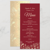Elegante Bloemige Rode Trouwmenu Menu (Voorkant / Achterkant)
