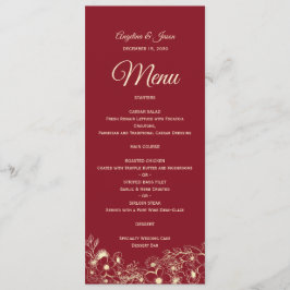 Elegante Bloemige Rode Trouwmenu Menu