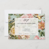 Elegante bloemige roze aqua rozen robuuste houten  RSVP kaartje (Voorkant)