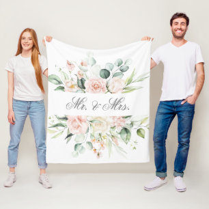 Elegante bloemige roze blos waterverf Mr. & Mrs.  Fleece Deken
