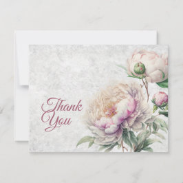 Elegante bloemige roze en witte pioenen bedankkaart