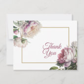 Elegante bloemige roze en witte pioenen bedankkaart (Voorkant)