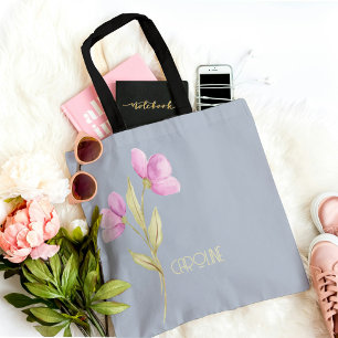 Elegante Bloemige Roze Groen Boho Schattig Tote Bag