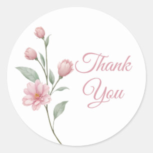 Elegante Bloemige Roze Groene Tuin Trouw Dank Je Ronde Sticker