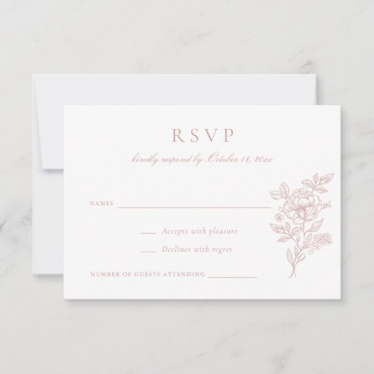 Elegante Bloemige Roze Huwelijks-RSVP Uitnodiging (Voorkant)