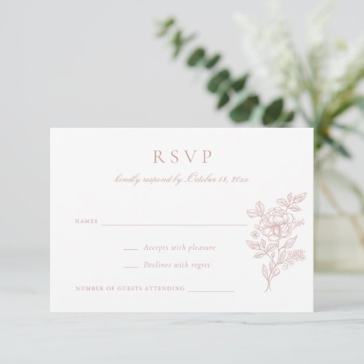 Elegante Bloemige Roze Huwelijks-RSVP Uitnodiging (Staand voorkant)