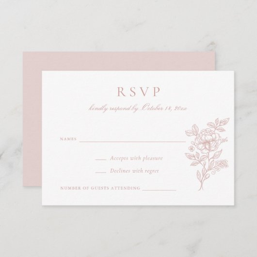 Elegante Bloemige Roze Huwelijks-RSVP Uitnodiging (Voorkant / Achterkant)