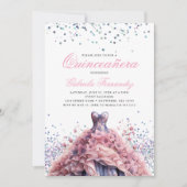 Elegante bloemige roze jurk quinceanera kaart (Voorkant)