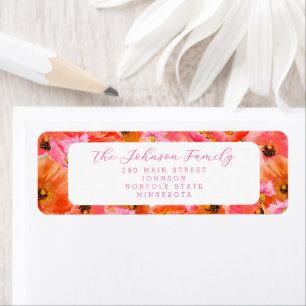 Elegante bloemige roze oranje meisje baby shower etiket