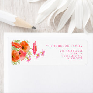 Elegante bloemige roze oranje meisje baby shower etiket