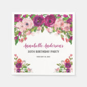 Elegante bloemige roze paarse waterverf verjaardag servet (Voorkant)