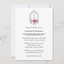 Elegante bloemige roze pioenmonogram bruiloft