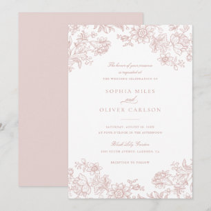 Elegante Bloemige Roze Roos Trouwfeest in Vintage  Kaart