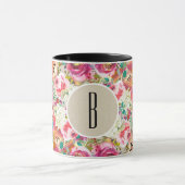 Elegante Bloemige Rustieke Chic Kraft Monogram Aan Mok (Midden)