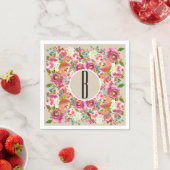 Elegante Bloemige Rustieke Chic Kraft Monogram Bru Servetten (Insitu)