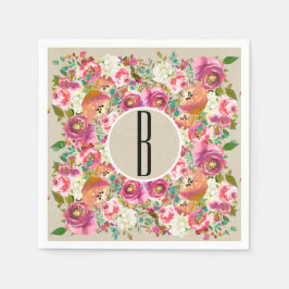Elegante Bloemige Rustieke Chic Kraft Monogram Bru Servetten